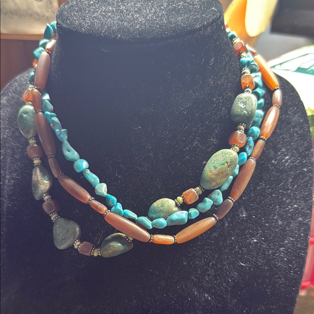 Turquoise and Brown Beaded Necklace